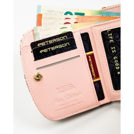 Moderne Damen Geldbörse aus Öko-Leder mit Druckknopf und Bügelverschluss – Peterson