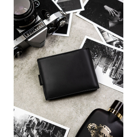 Geschenkset: Herren-Geldbörse, schwarze Herren-Geldbörse aus Öko-Leder und Schlüsselanhänger - Rovicky