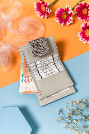 Damen Geldbörse mit Druckknopf und Bügelverschluss aus glänzendem Leder – Lorenti