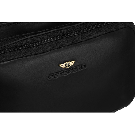 Schwarze Herren-Bauchtasche aus Leder mit Taschen und Schlüssel-Etui – Peterson