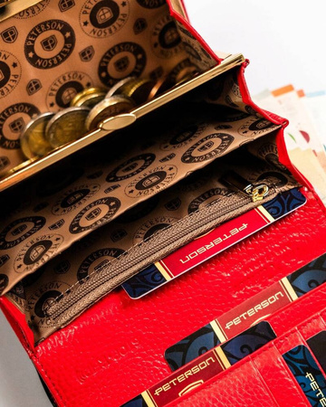 Horizontale Damen Geldbörse aus Leder in Schwarz-Rot – Peterson