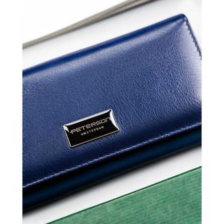 Damen-Geldbörse aus Natur- und Öko-Leder in Dunkelblau - Peterson