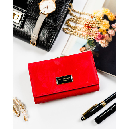 Horizontale, rote Damen-Geldbörse aus Leder und Öko-Leder mit Pflanzenmuster – Peterson