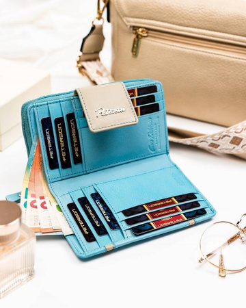 Elegante Damen Geldbörse aus Leder mit Druckknopf und Reißverschluss – Peterson