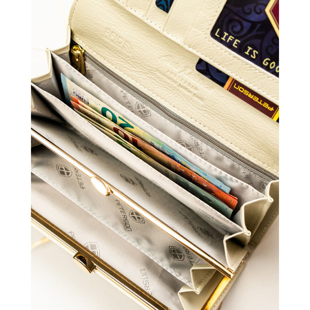 Große Damen-Geldbörse mit Blumenmuster aus Natur- und Öko-Leder mit RFID-System - Peterson