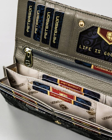 Große Damen Geldbörse aus Leder mit Druckknopf und Bügelverschluss – Peterson