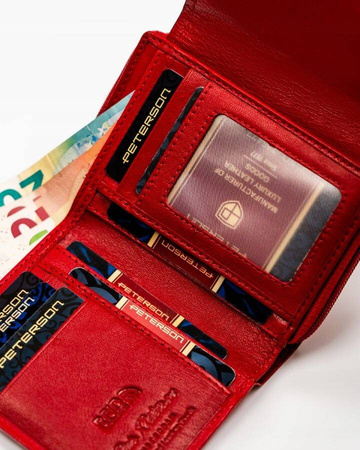 Kleine Damen Geldbörse aus Leder mit Druckknopf und Reißverschluss – Peterson