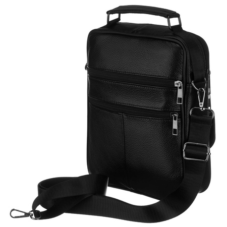 Praktische Herren-Umhängetasche aus Leder in Schwarz, ein Fach – Rovicky
