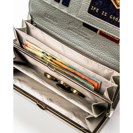 Elegante, mehrfarbige Damen Geldbörse aus Kunst- und Echtleder mit Druckknopf – Peterson