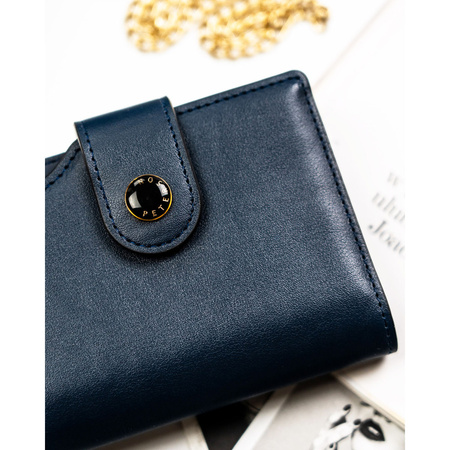 Dunkelblaue Damen-Geldbörse aus ökologischem Leder mit RFID-System – Peterson