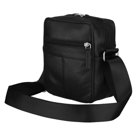 Herren-Umhängetasche aus Leder in Schwarz mit Reißverschluss – Rovicky
