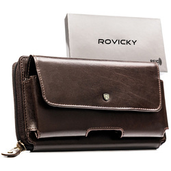 Zweifach unterteilte Herren-Handgelenktasche aus Leder in Braun mit Reißverschluss – Rovicky