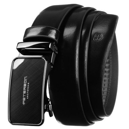 Eleganter Herren-Gürtel aus Naturleder in Schwarz mit automatischer, silberner Schnalle - Peterson