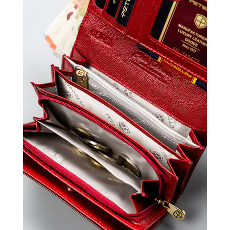 Lackierte Damen-Geldbörse aus Leder in Rot mit Außentasche – Peterson