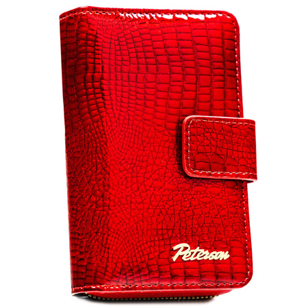 Große, rote Damen-Geldbörse aus Öko-Leder mit Krokodilhautmuster-Prägung - Peterson