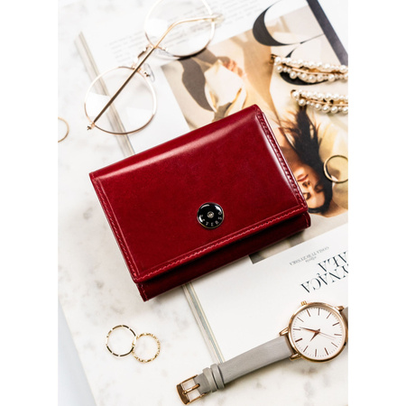 Klassische Damen Geldbörse rot aus Leder mit Druckknopf und Bügelverschluss – Peterson
