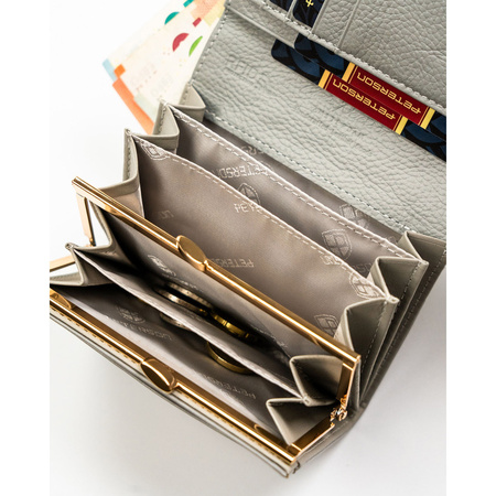 Grüne Damen Geldbörse aus Leder mit RFID-Schutz und Blumenmuster – Peterson