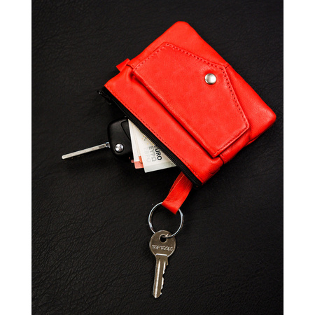 Orangefarbene Schlüsselbörse aus Leder mit Reißverschlusstaschen