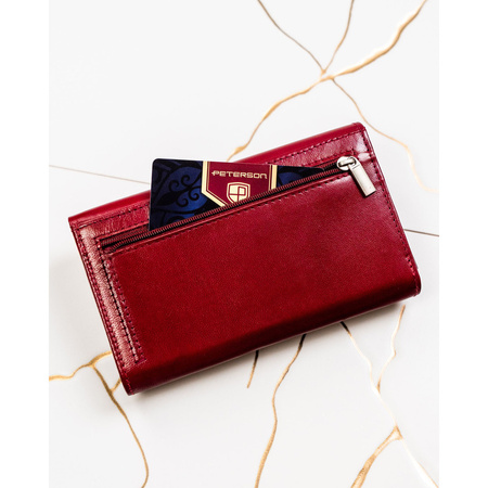 Rote Damen-Geldbörse aus Naturleder, mit Druckknopfverschluss – Peterson