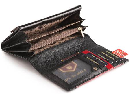 Schwarz-rote Damen Geldbörse aus Echtleder mit Akzent – Peterson