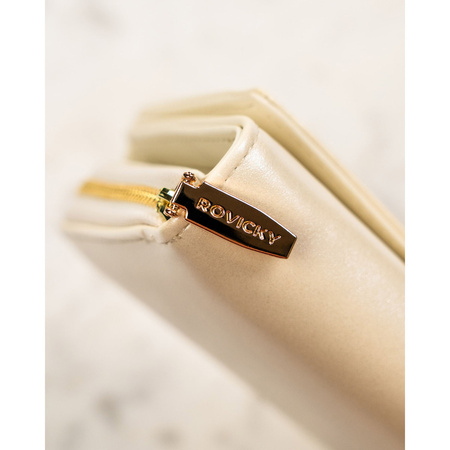 Mittelgroße Damen-Geldbörse aus Öko-Leder in Beige, Modell mit Platz für Fahrzeugschein - Rovicky