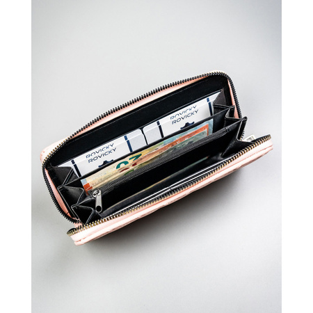 Rosa, große Damen-Geldbörse aus Öko-Leder im Fischgrätmuster mit Reißverschluss - 4U Cavaldi