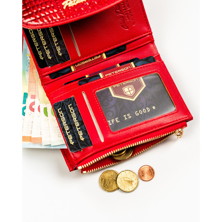 Horizontale, rote Damen-Geldbörse aus Öko-Leder mit Krokodil-Prägung – Peterson