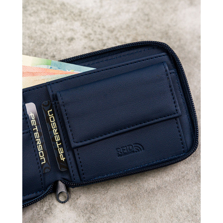 Marineblaue Herren Geldbörse mit geometrischem Muster und Reißverschluss – Peterson
