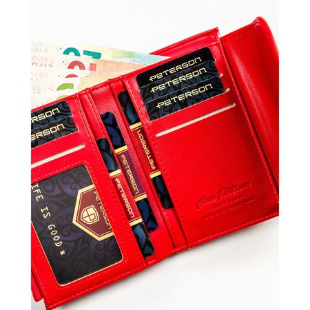 Horizontale, rote Damen-Geldbörse aus Öko-Leder mit Krokodil-Prägung – Peterson