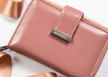 Damen Geldbörse aus einfarbigem Öko-Leder mit Druckknopf – Rovicky