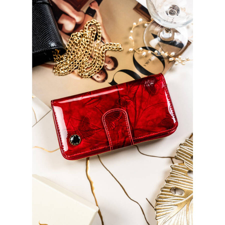 Vertikale elegante Damen Geldbörse aus Leder in Rot mit Reißverschluss – Peterson