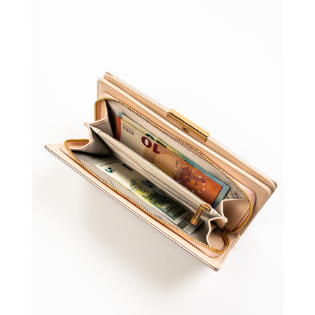 Beige Damen-Geldbörse aus Öko-Leder mit Druckknopf- und Reißverschluss – Peterson