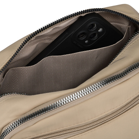 Damen-Umhängetasche aus Polyester in Ecru, zweifächrig mit Außentasche - Peterson