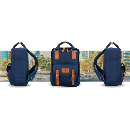 Dunkelblauer Damen-Rucksack aus Polyester und Öko-Leder, mit Reißverschluss - Peterson