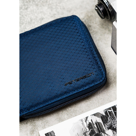 Marineblaue Herren Geldbörse mit geometrischem Muster und Reißverschluss – Peterson