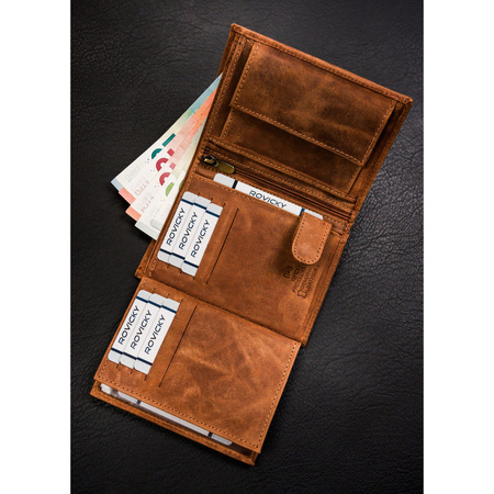 Braune Herren Geldbörse aus Leder ohne Verschluss mit geprägtem Hundemotiv