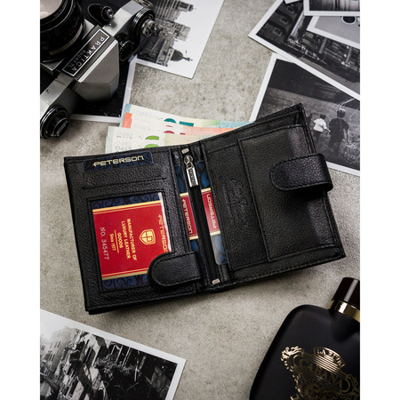 Schwarze Herren Geldbörse aus Leder mit Druckknopf und RFID-Schutz – Peterson