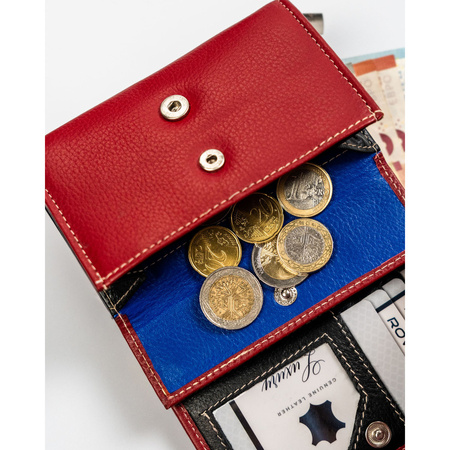 Rote Damen Geldbörse aus Leder mit Druckknopf – Rovicky