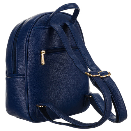 Gesteppt, modischer dunkelblauer Damen Rucksack mit goldenen Nieten aus Öko-Leder – Peterson