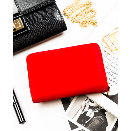 Rote Damen-Geldbörse aus Öko-Leder mit Druckknopf- und Reißverschluss – Peterson