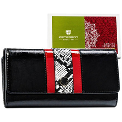Große Damen Geldbörse in Schwarz mit Schlangenhautprägung – Peterson
