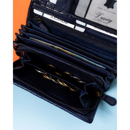 Elegante Damen Geldbörse in Dunkelblau aus Echtleder – Rovicky