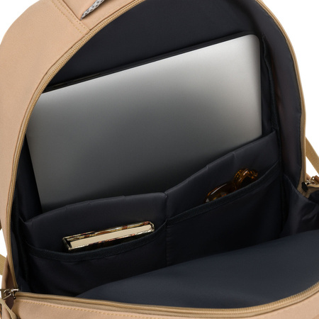 Beiger Schulrucksack aus Polyester mit Laptopfach, mit Reißverschluss geschlossen – Peterson