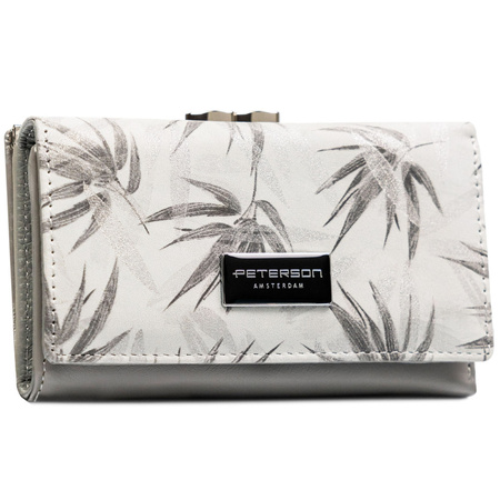 Weiße Damen Geldbörse aus Kunst- und Echtleder mit RFID, Druckknopf und Bügelverschluss – Peterson