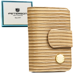 Herren-Geldbörse mit dekorativem Geflecht in Beige, aus Natur- und Öko-Leder gefertigt - Peterson