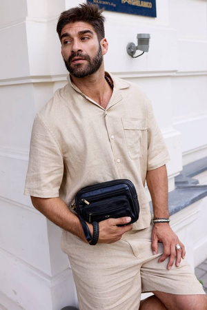 Zweifach unterteilte Herren Umhängetasche aus Leder – Peterson