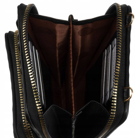 Schwarze Handtasche-Portemonnaie aus Öko-Leder mit modischen Falten vorn – Rovicky