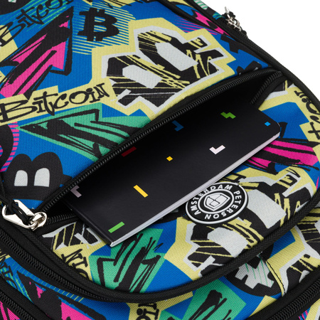 Jugendrucksack für die Schule, aus Polyester mit einem Graffiti-Muster genäht, an verstellbaren Trägern aufgehängt - Peterson