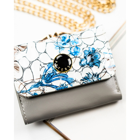 Kleine, blaue Damen Minigeldbörse aus Leder mit Blumenmuster – Peterson