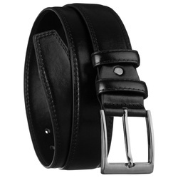 Schwarzer Herren-Gürtel aus Öko-Leder mit silberner, klassischer Schnalle